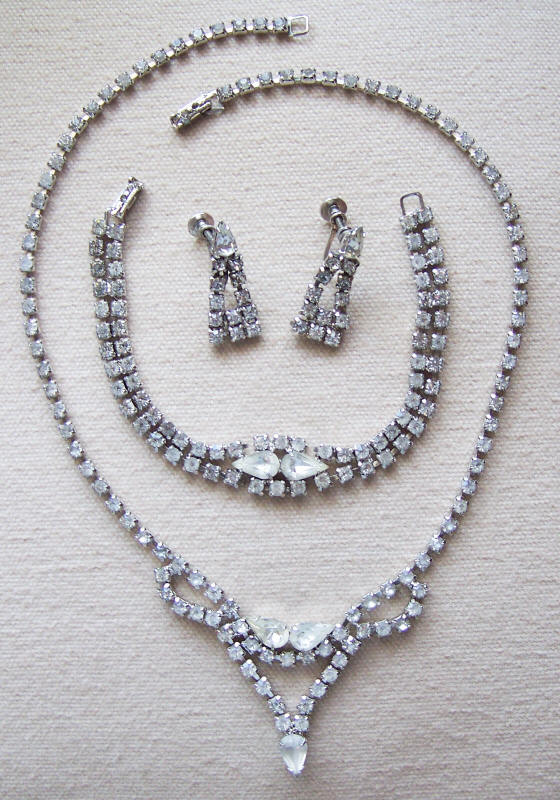 Rhinestone Necklace Bracelet Earrings Set