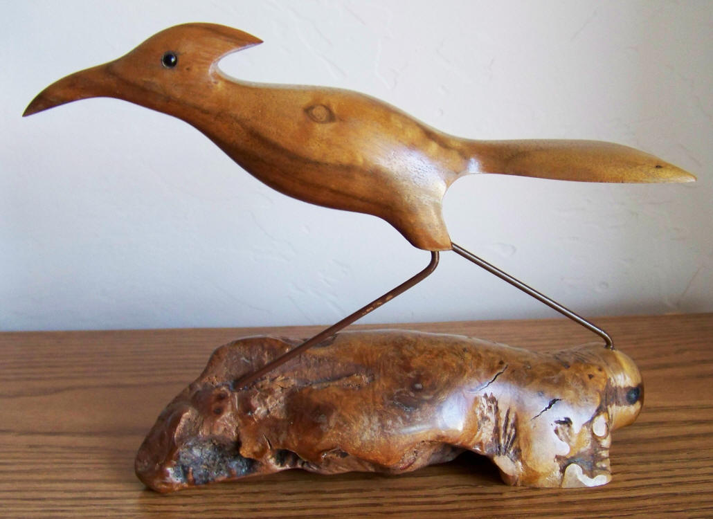 Bruce Stamp Carved Roadrunner side