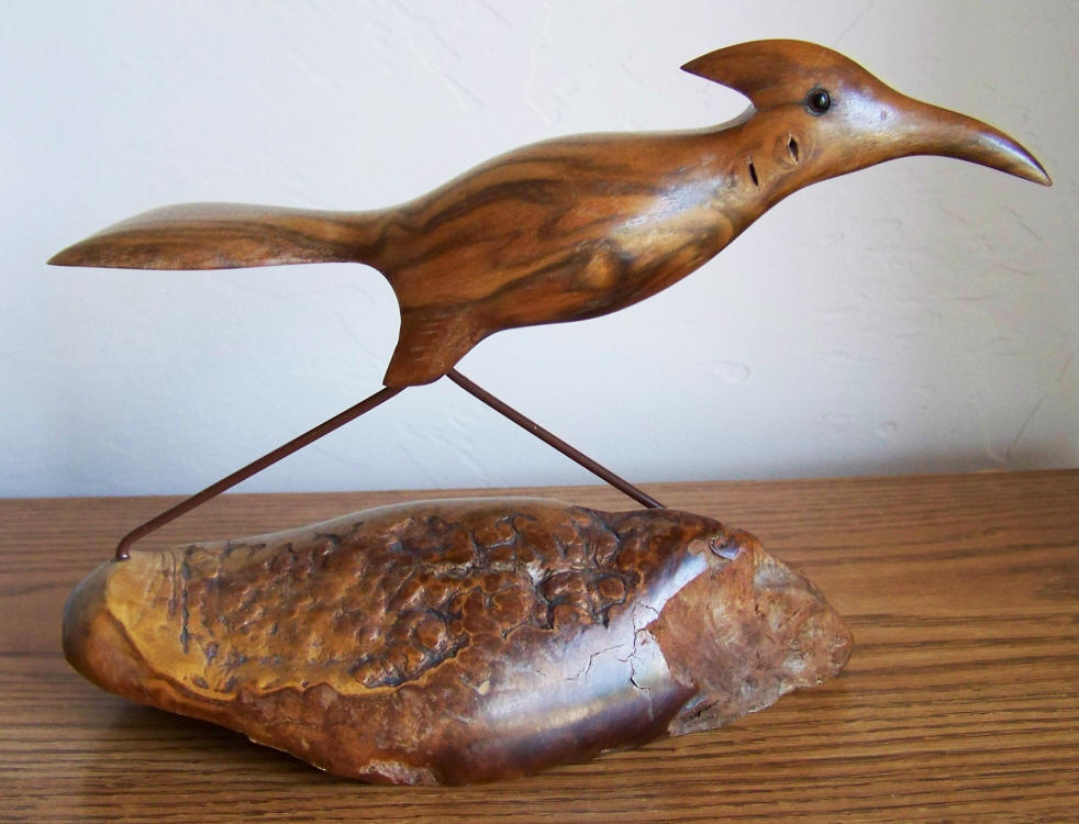 Bruce Stamp Carved Roadrunner side