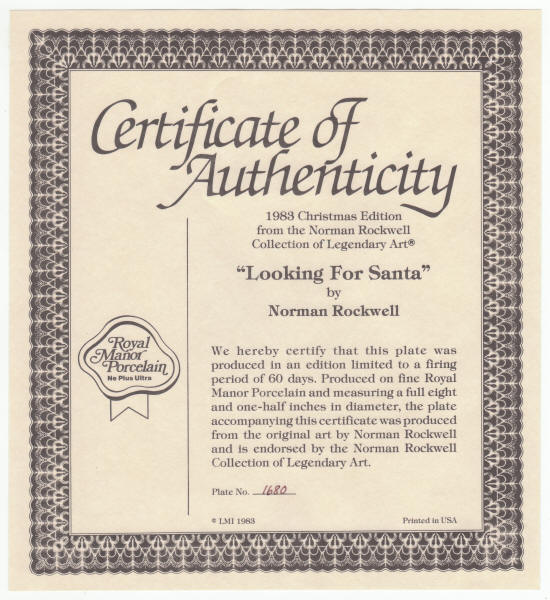 Rockwell Looking For Santa Plate 5 COA
