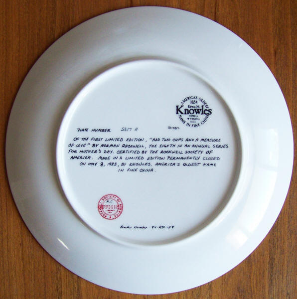 Norman Rockwell Mothers Day Plate 1983 back