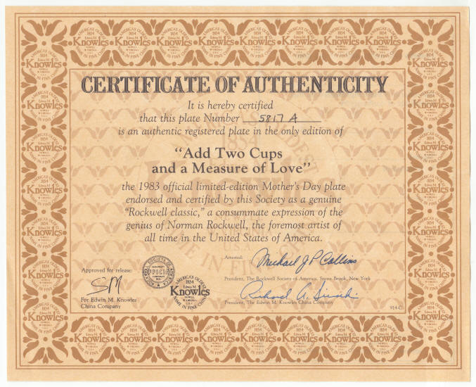 Norman Rockwell Mothers Day Plate 1983 COA