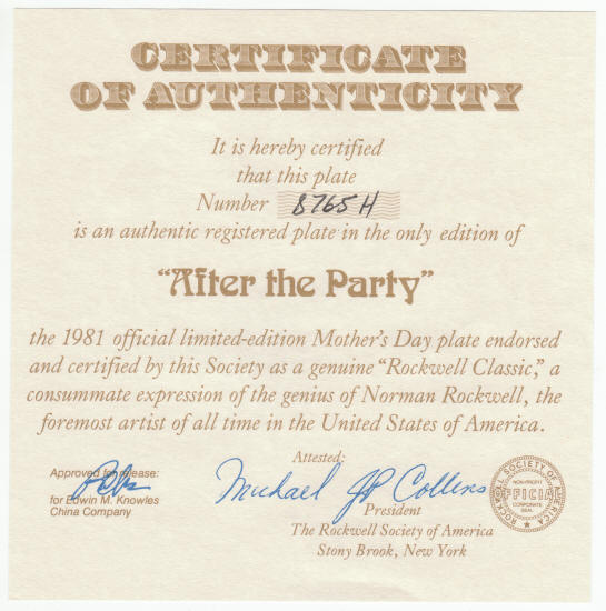 Norman Rockwell Mothers Day Plate 1981 COA