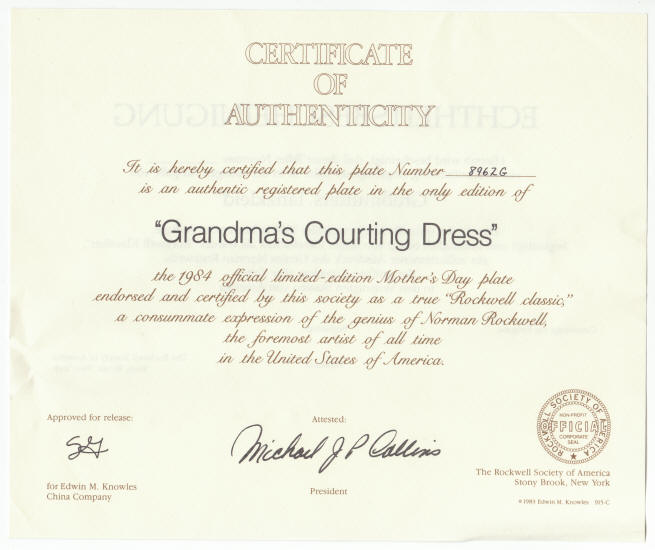 Norman Rockwell Mothers Day Plate 1984 COA