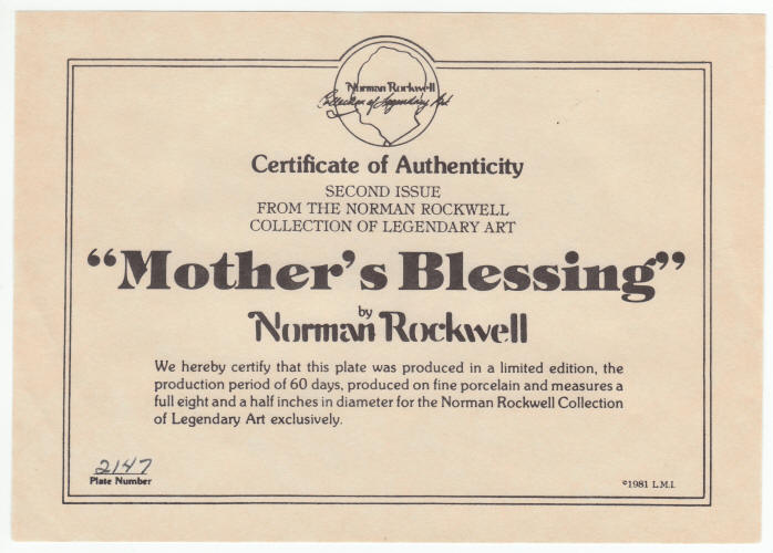 Norman Rockwell Mothers Day Plate 1981 COA
