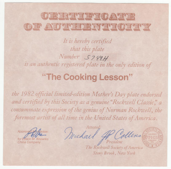 Norman Rockwell Mothers Day Plate 1982 COA