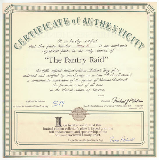 Norman Rockwell Mothers Day Plate 1986 COA
