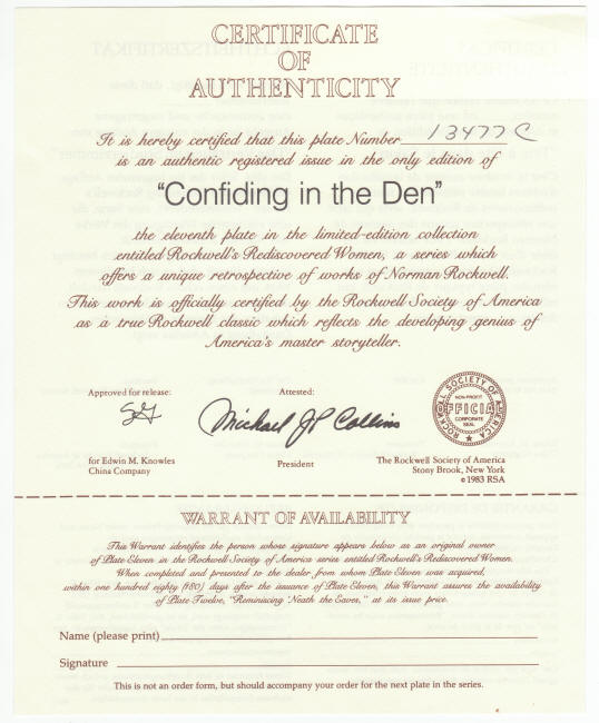 Rockwells Rediscovered Women Plate 11 COA