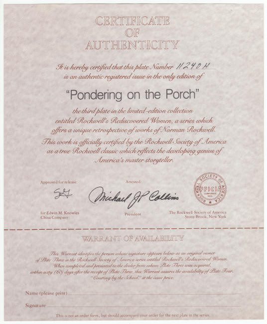 Rockwells Rediscovered Women Plate 3 COA