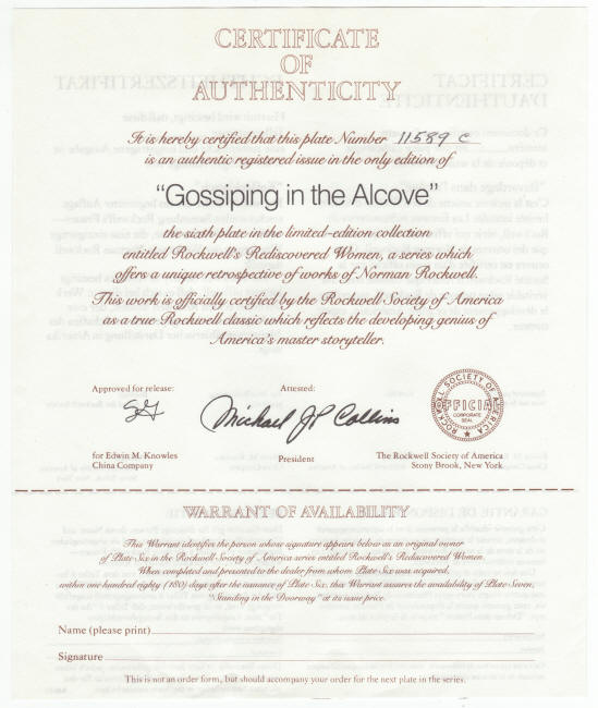 Rockwells Rediscovered Women Plate 6 COA