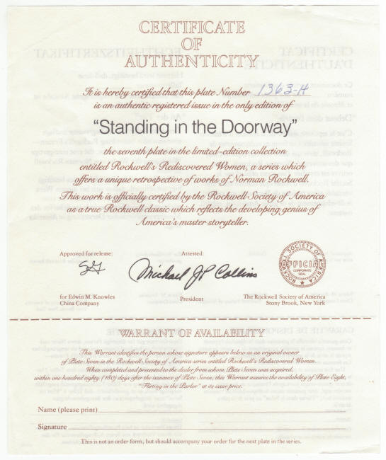 Rockwells Rediscovered Women Plate 7 COA