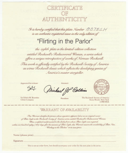 Rockwells Rediscovered Women Plate 8 COA