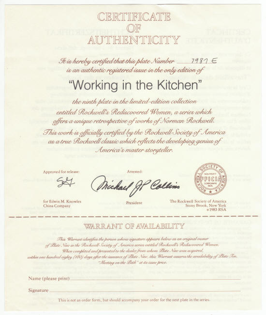 Rockwells Rediscovered Women Plate 9 COA