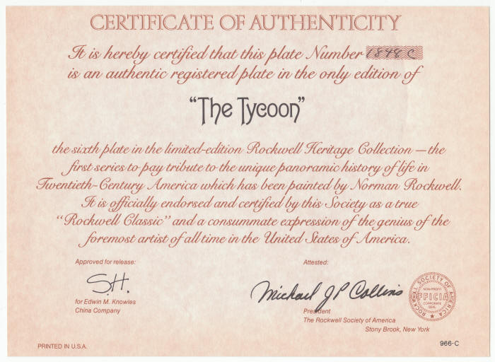 Rockwell Heritage Collection Tycoon Plate 6 COA