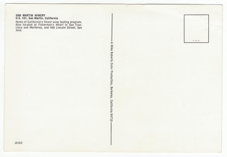 San Martin Winery California Post Card