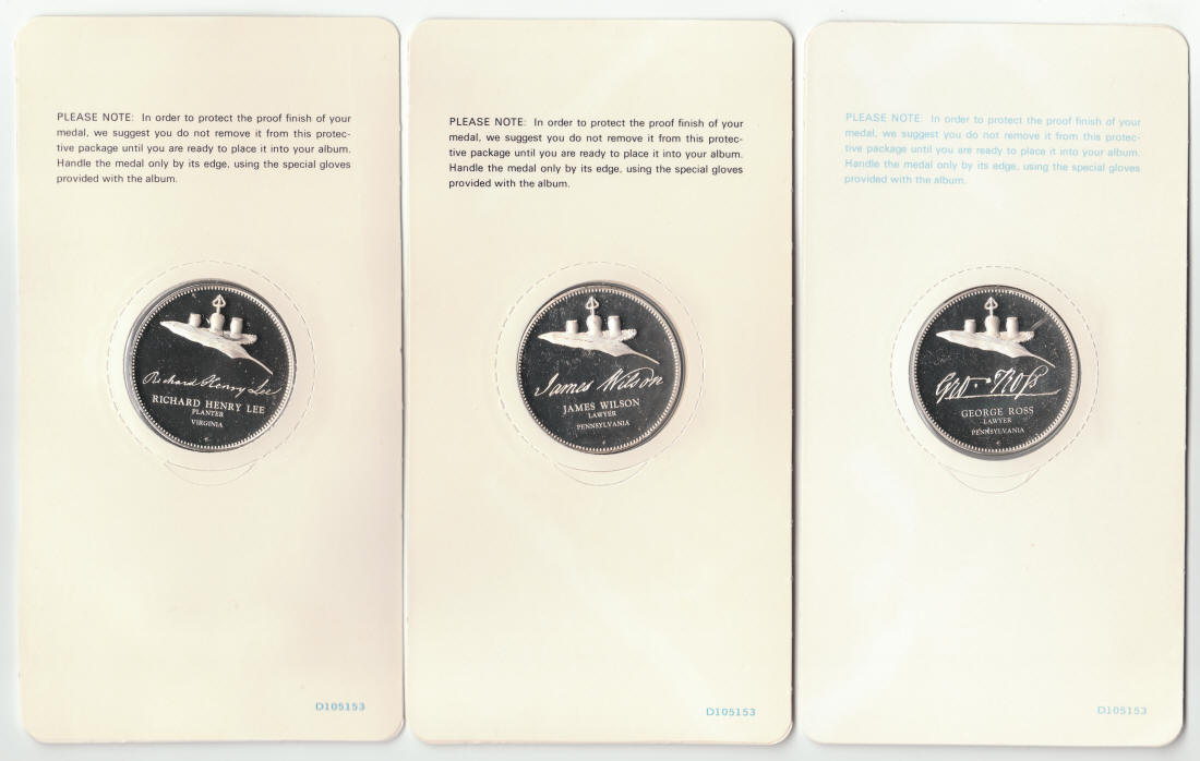 1972-76 Official Signers Medals Silver Proof Set 54 - 56 Reverse