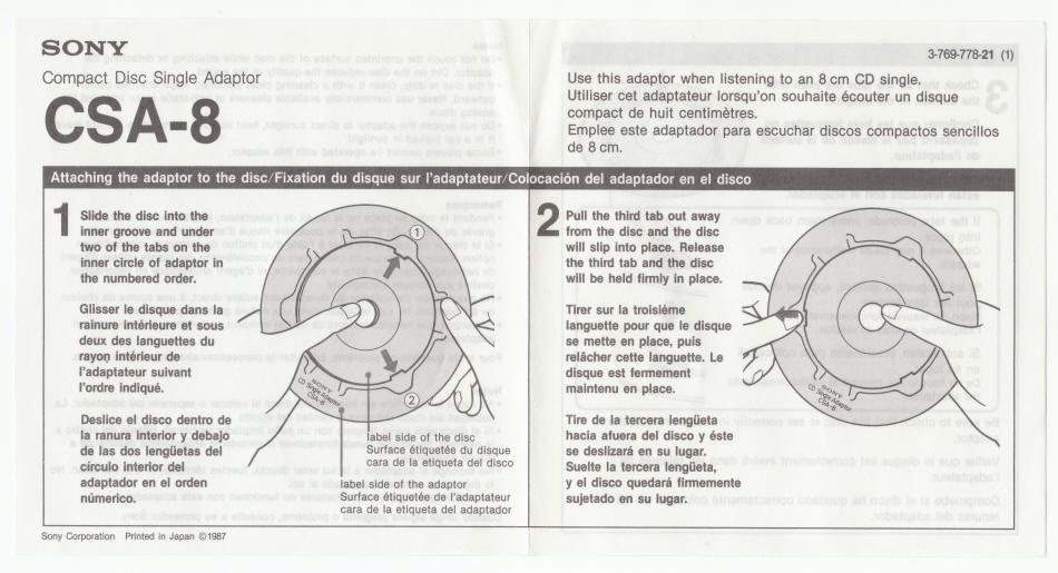 1988 Sony CD3 Adaptor Ring Instructions