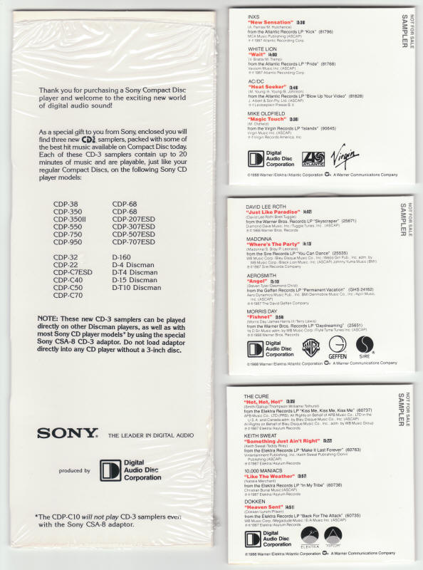1988 Sony CD3 Sampler Packs front