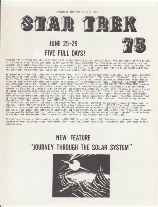 Star Trek 1975 Convention Flyer front