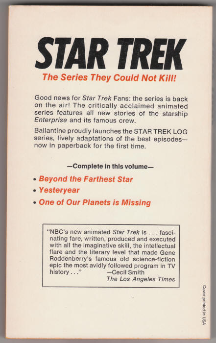 Star Trek Log One Alan Dean Foster back cover