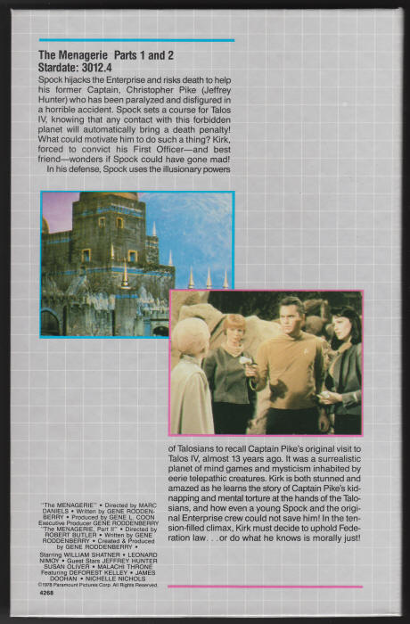 Star Trek The Menagerie VHS Tape box back title