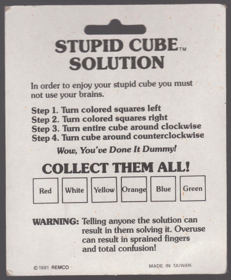 1981 Remco Stupid Cube back