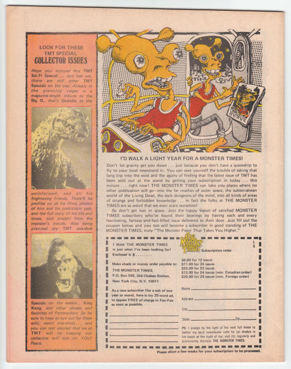 The Monster Times Collectors Special 1 back cover