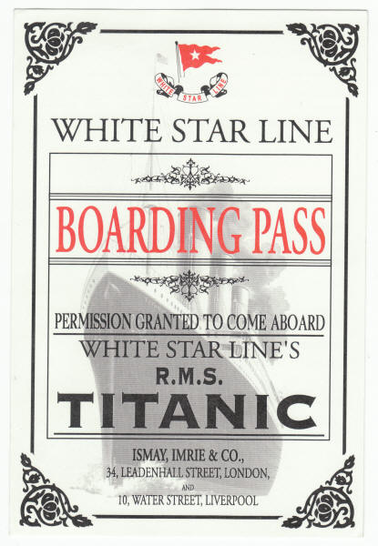Titanic Boarding Pass Reproduction front