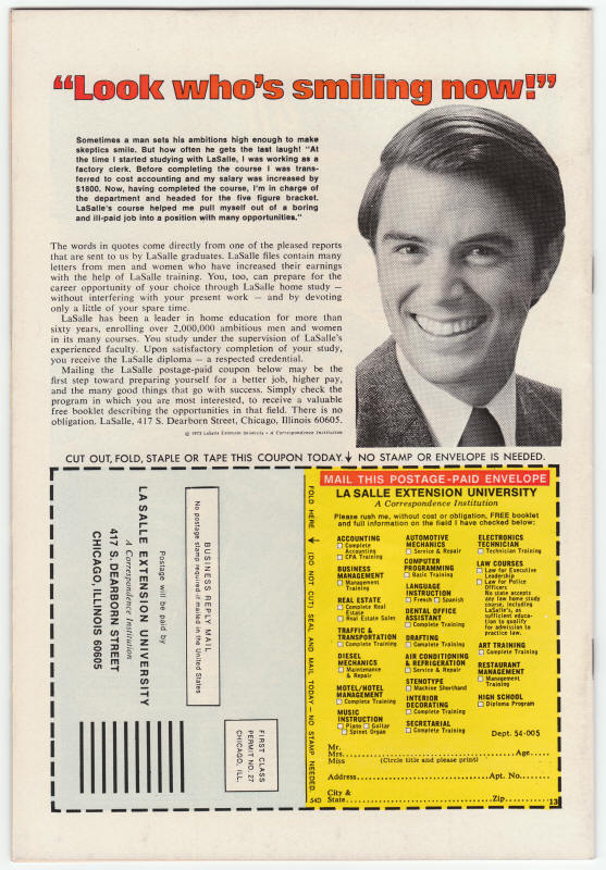 Tomb Of Dracula #22 back cover