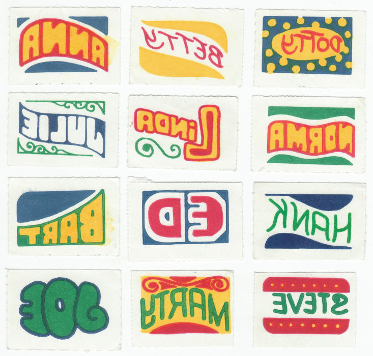 1968 Topps 21 Tattoos and 1971 Topps 24 Tattoos Names