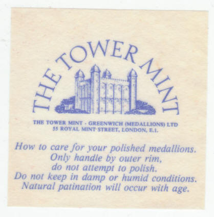 The Tower Mint Bronze Medallion care slip