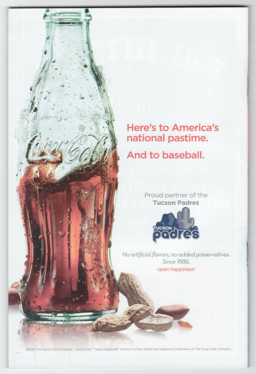 Tucson Padres Program August 2013 back cover