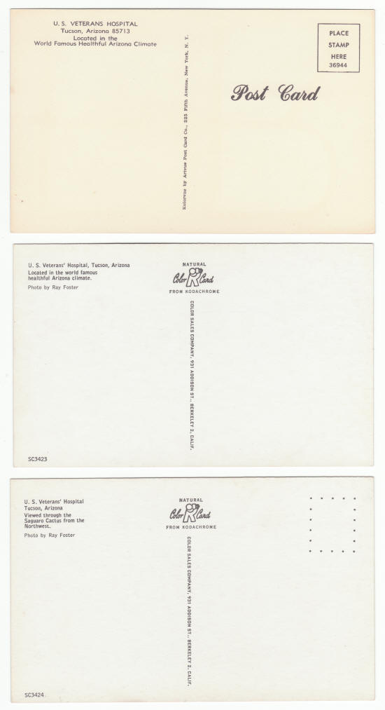 Tucson US Veterans Hospital Post Cards 1960s