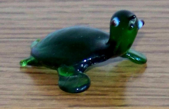 Mid 1970s Dark Green Hand Blown Glass Turtle