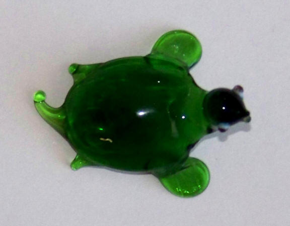 Mid 1970s Dark Green Hand Blown Glass Turtle