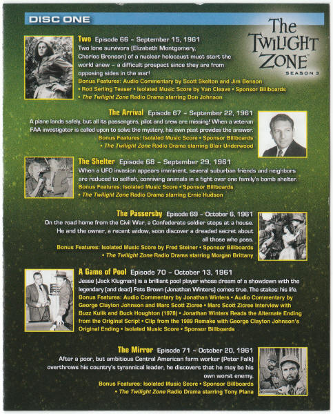 Twilight Zone Season 3 Bluray Disc Set Booklet