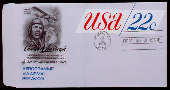 Scott #UC50 Charles A Lindbergh Aerogramme First Day Cover