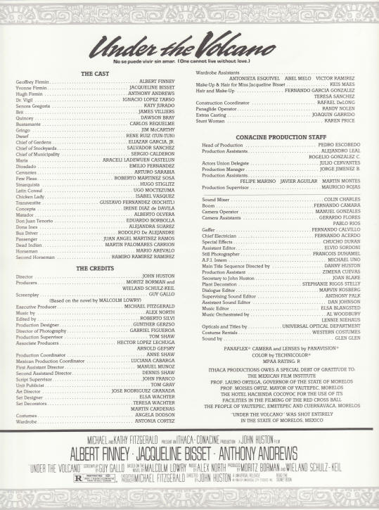 Under The Volcano Movie Promo Card back