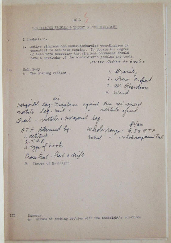 US Army Air Force Bombing Problem And Theory Class BAC-1