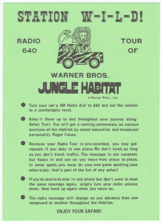 Warner Bros Jungle Habitat 1972 Station WILD Card