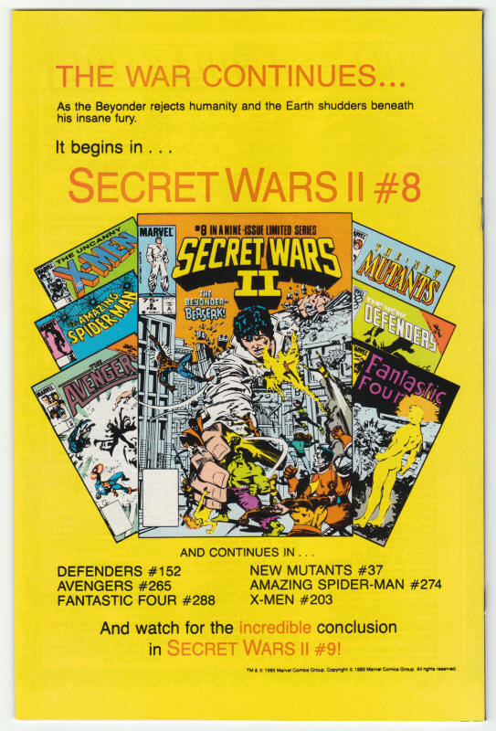 West Coast Avengers Volume 2 #5 back cover