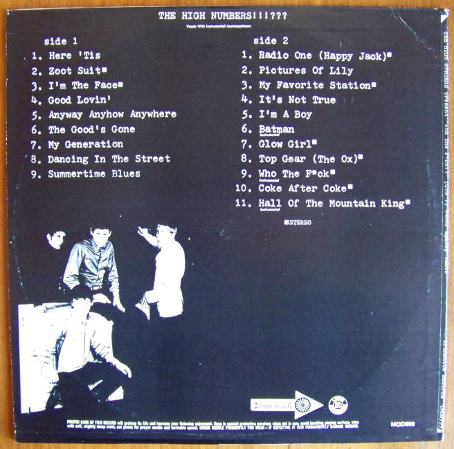 The Who The High Numbers Present Who The Fuck album back jacket