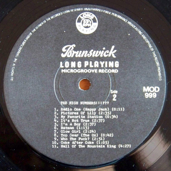 The Who The High Numbers Present Who The Fuck album Side 2 label