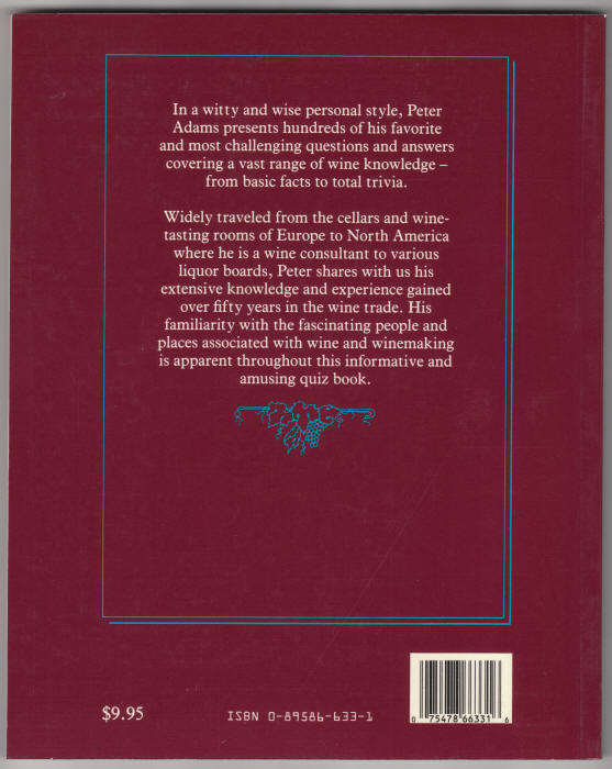 The Wine Lovers Quiz Book back cover