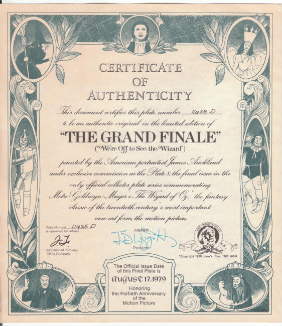 Wizard Of Oz Plate 8 coa