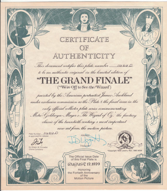 Wizard Of Oz Plate 8 coa