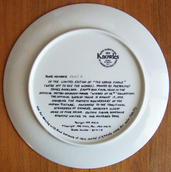 Wizard Of Oz Plate 8 back