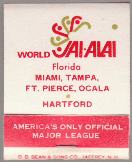 World Jai-Alai Matchbook front