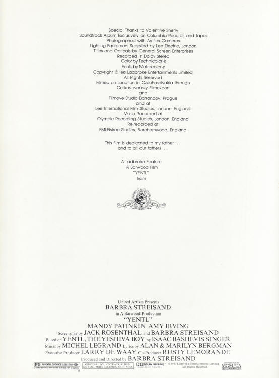 Yentl Promotional Card