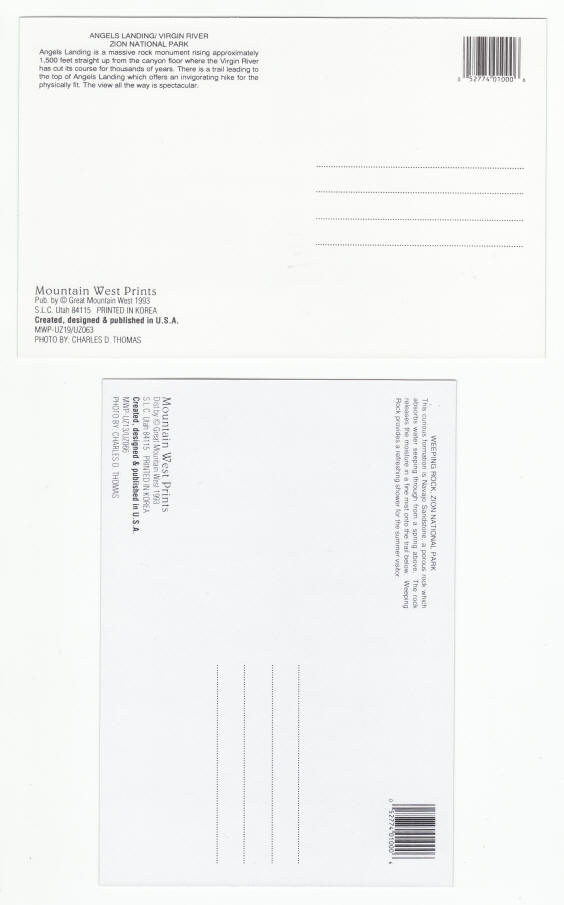 Zion National Park Post Cards